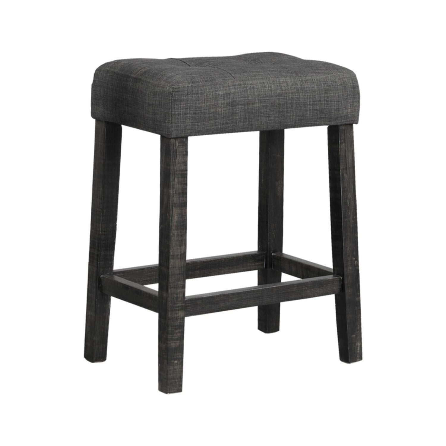 29.2 In. H Black Finish Low Back Wood Bar Stool With Faux Leather Square Seat Set Of 2