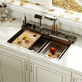 29.4 Inch Smart Kitchen Sink Workstation With Led Display Multi Function Faucet Cutting Board Drain Control