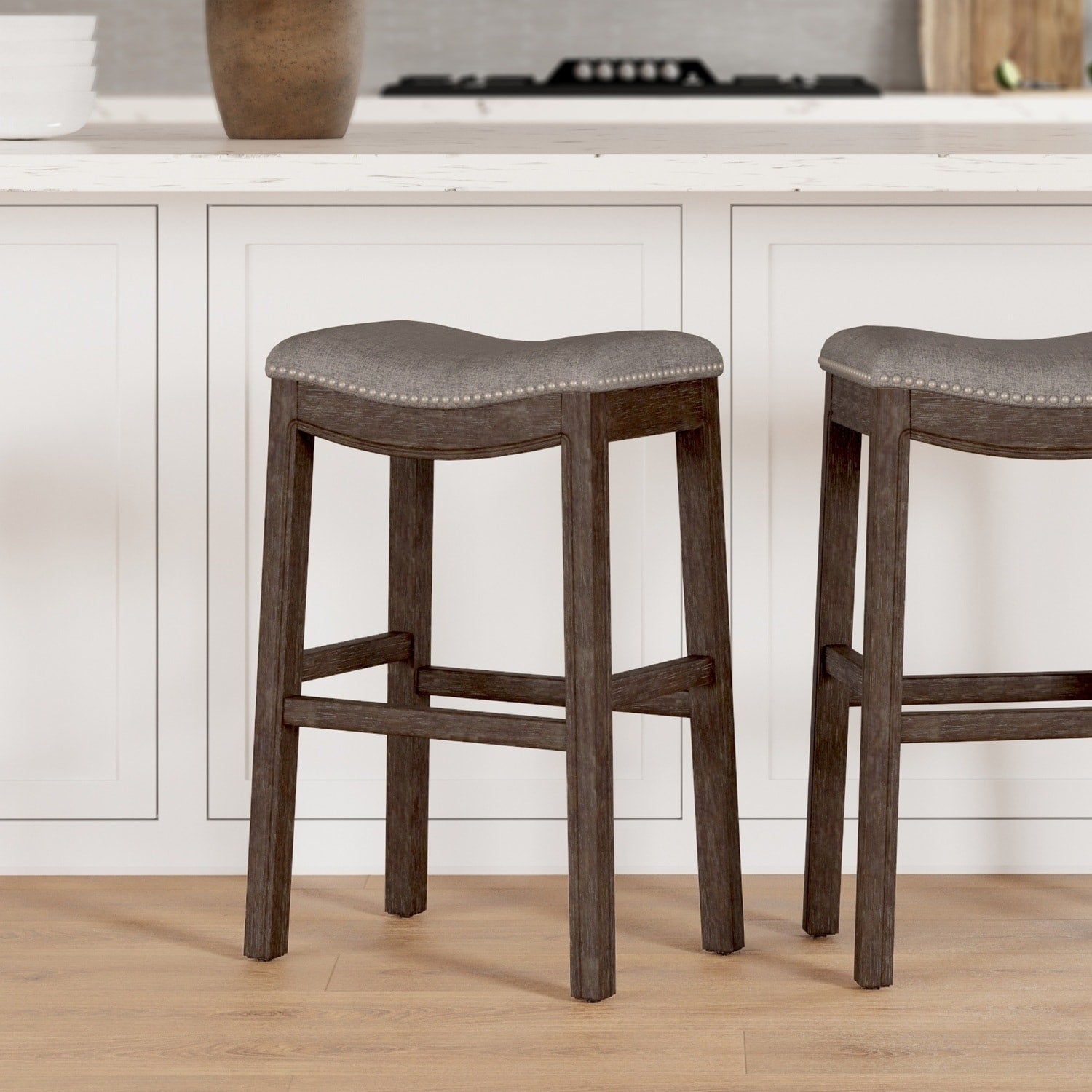 29.5 In.H Gray Finish Low Back Wood Frame Barstool Polyester Seat Set Of 1 31