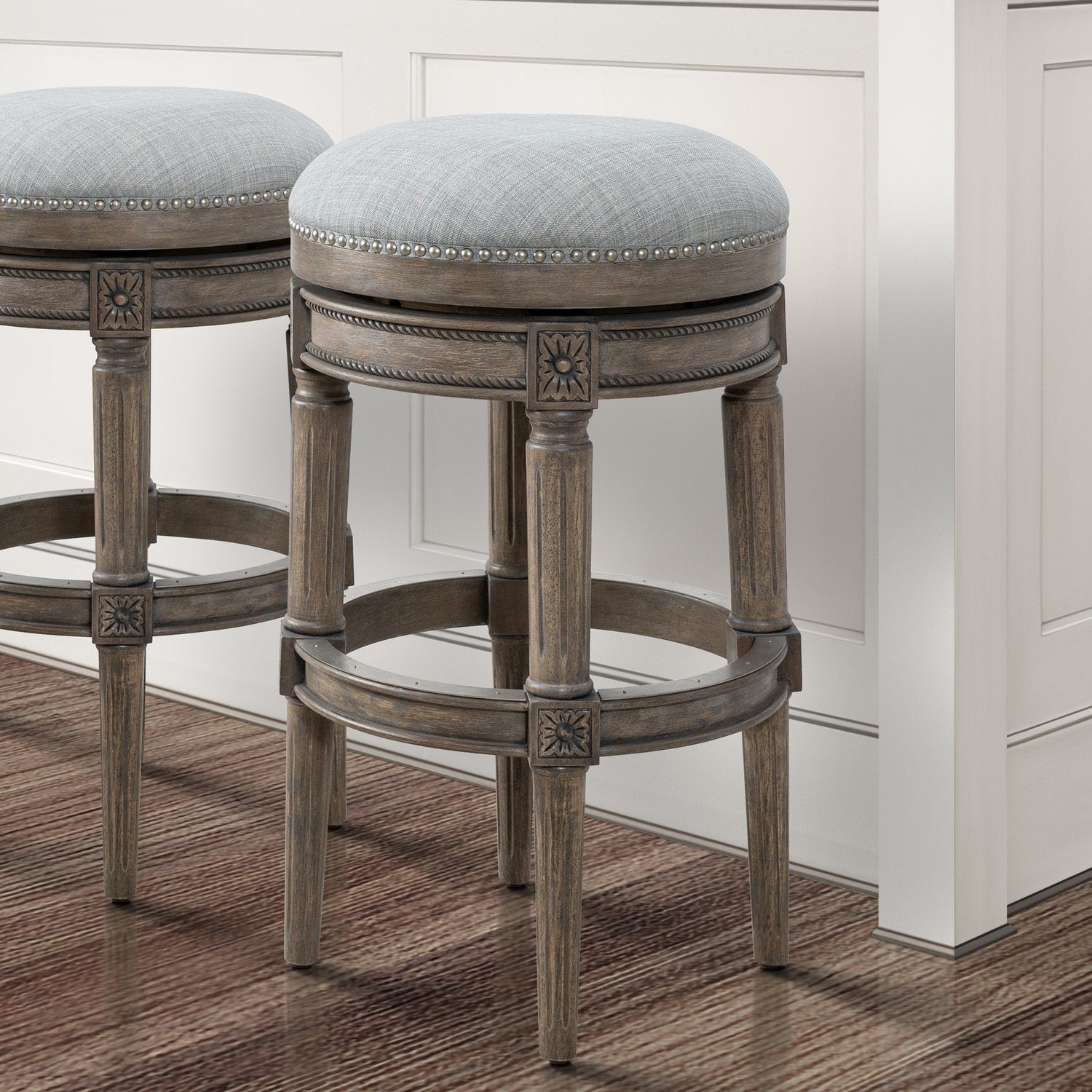 29.5 In.H Gray Finish Low Back Wood Frame Barstool Polyester Seat Set Of 1 31