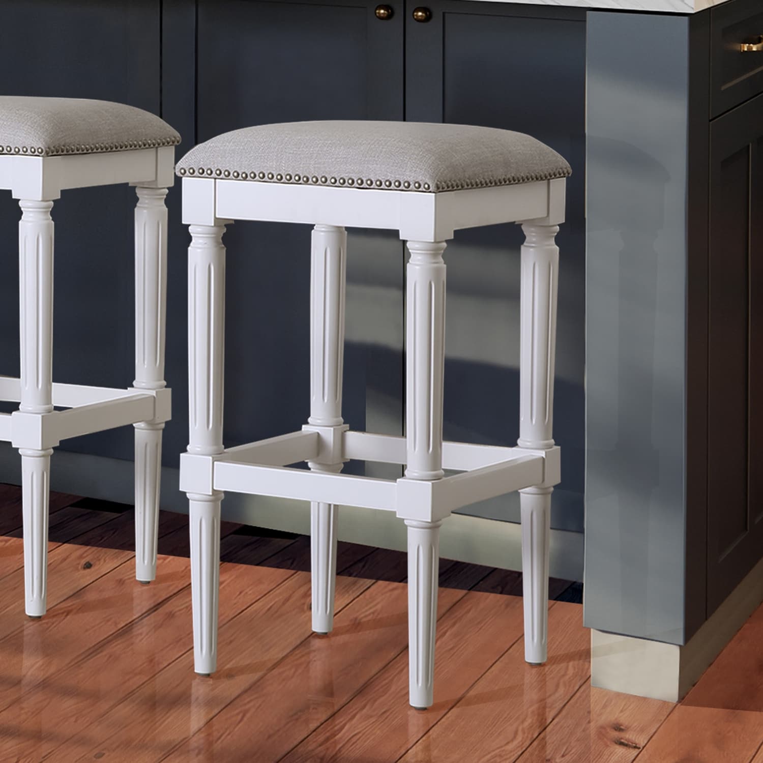 29.5 In.H White Finish Low Back Wood Frame Barstool Polyester Seat Set Of 1 31