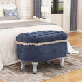 29.5 Blue Button Tufted Storage Ottoman Bench Fringe Window Bench For Bedroom Cloakroom