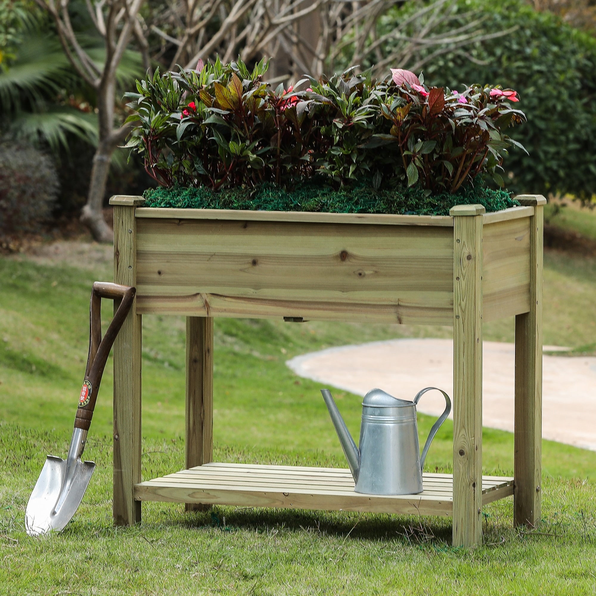 34In Wood Rectangular Raised Garden Planter