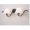 29.9 Modern Art Deco Matte Black Double 2 Light Branch Linear Design Wall Sconce With White Cone Fabric Shades