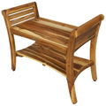 29 Ecodecors Extended Length Earthyteak Symmetry Solid Teak Shower Bench With Shelf And Liftaide Arms Earthyteak Finish