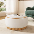 29 Round Storage Ottoman With Solid Wood Legs Coffee Table With Reversible Lid Boucle Fabric Footrest For Living Room