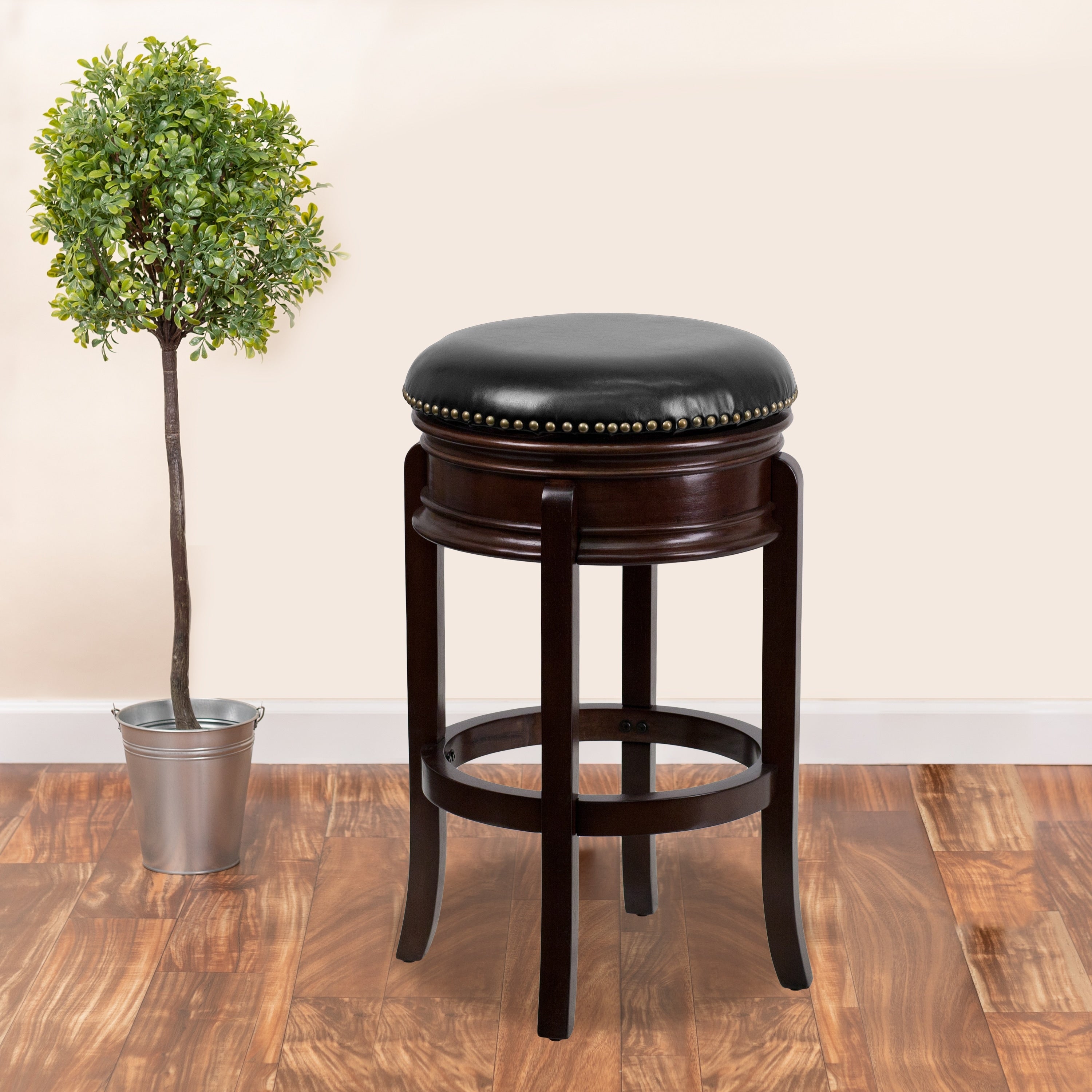 Copper Grove Blackduck 29 Inch Backless Wood Bar Stool With Leather Swivel Seat