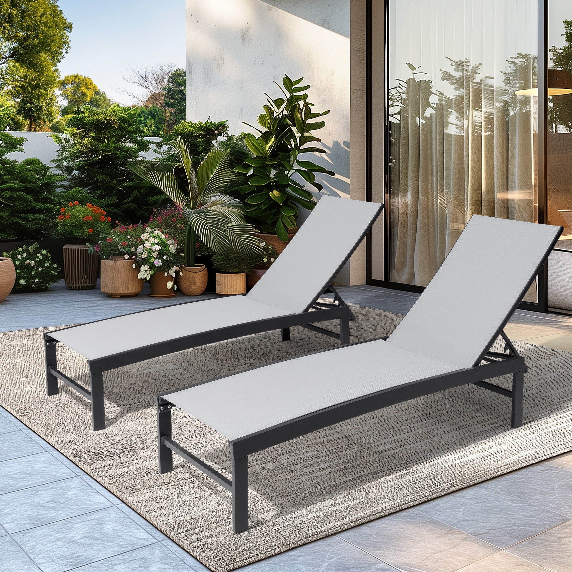 2Pc Outdoor Patio Adjustable Chaise Lounge Chairs