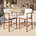 2Pcs Modern Patio Acacia Wooden Stools With Backrest Arm And Webbing Seat