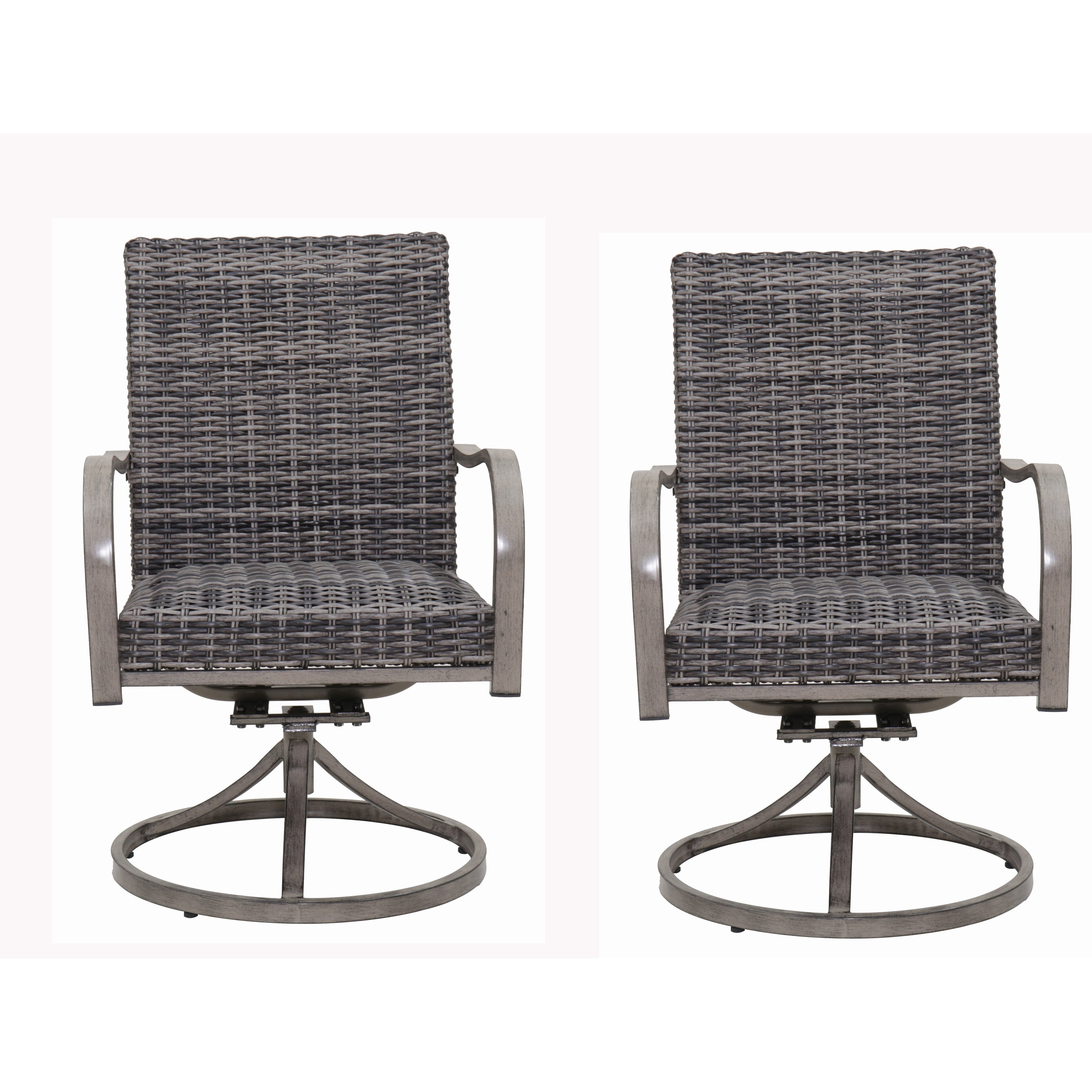 2Pcs Outdoor Wicker Swivel Dining Chair Water Washed Cotton Chair Sturdy Iron Frame For All Weather Patio Use