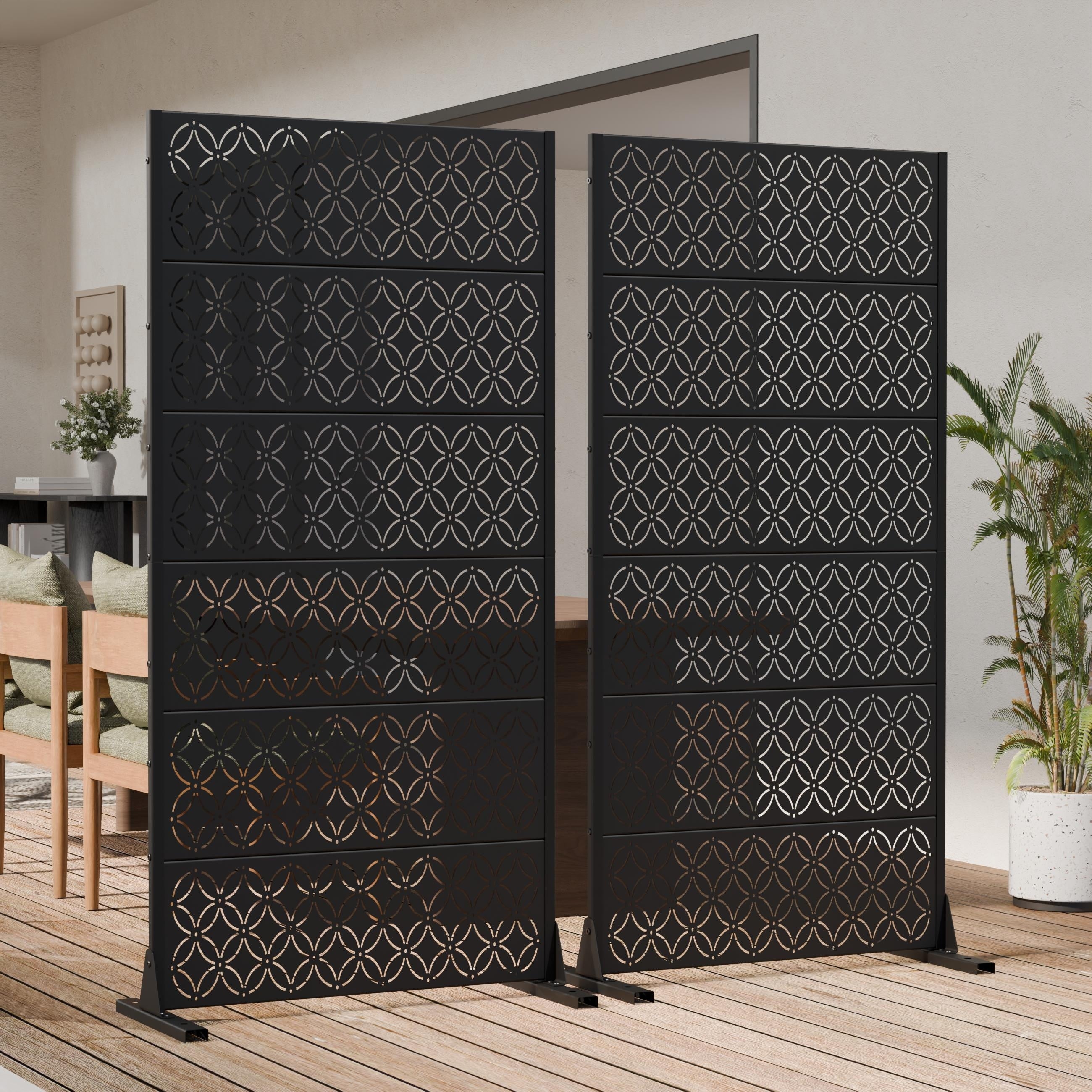 2Pcs Outdoor Metal Privacy Screen Freestanding Decorative Fence Panel Laser Cut Garden Screen Divider