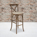 2Pk 350Lb. Rated Dark Antique Wood Cross Back Stackable Barstool With Cushion