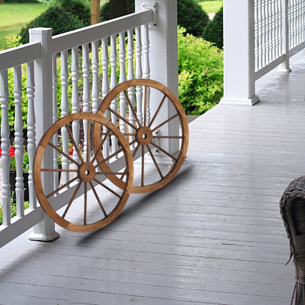 2Pcs 30 24 Inch Old Western Style Garden Art Wall Decor Wooden Wagon Wheel.