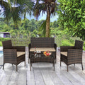 2Pcs Arm Chairs 1Pc Love Seat Tempered Glass Coffee Table Rattan Sofa Set Brown Gradient