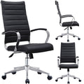 2Xhome Modern Black High Back Office Chair Ribbed Pu Leather Swivel Tilt Conference Room Computer Desk Cushion Seat Boss