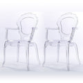 2Xhome Set Of Two 2 Clear Modern Belle Transparent Chair Armchair With Arm Polycarbonate Plastic Clear Transparent