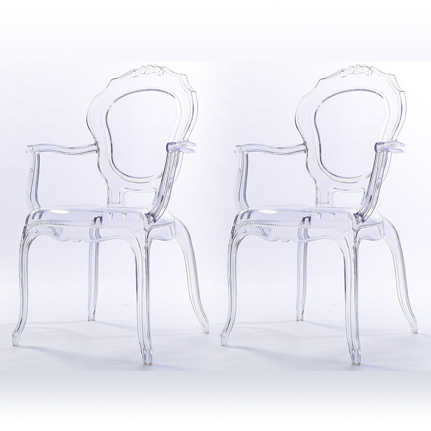 2Xhome Set Of Two 2 Clear Modern Belle Transparent Chair Armchair With Arm Polycarbonate Plastic Clear Transparent