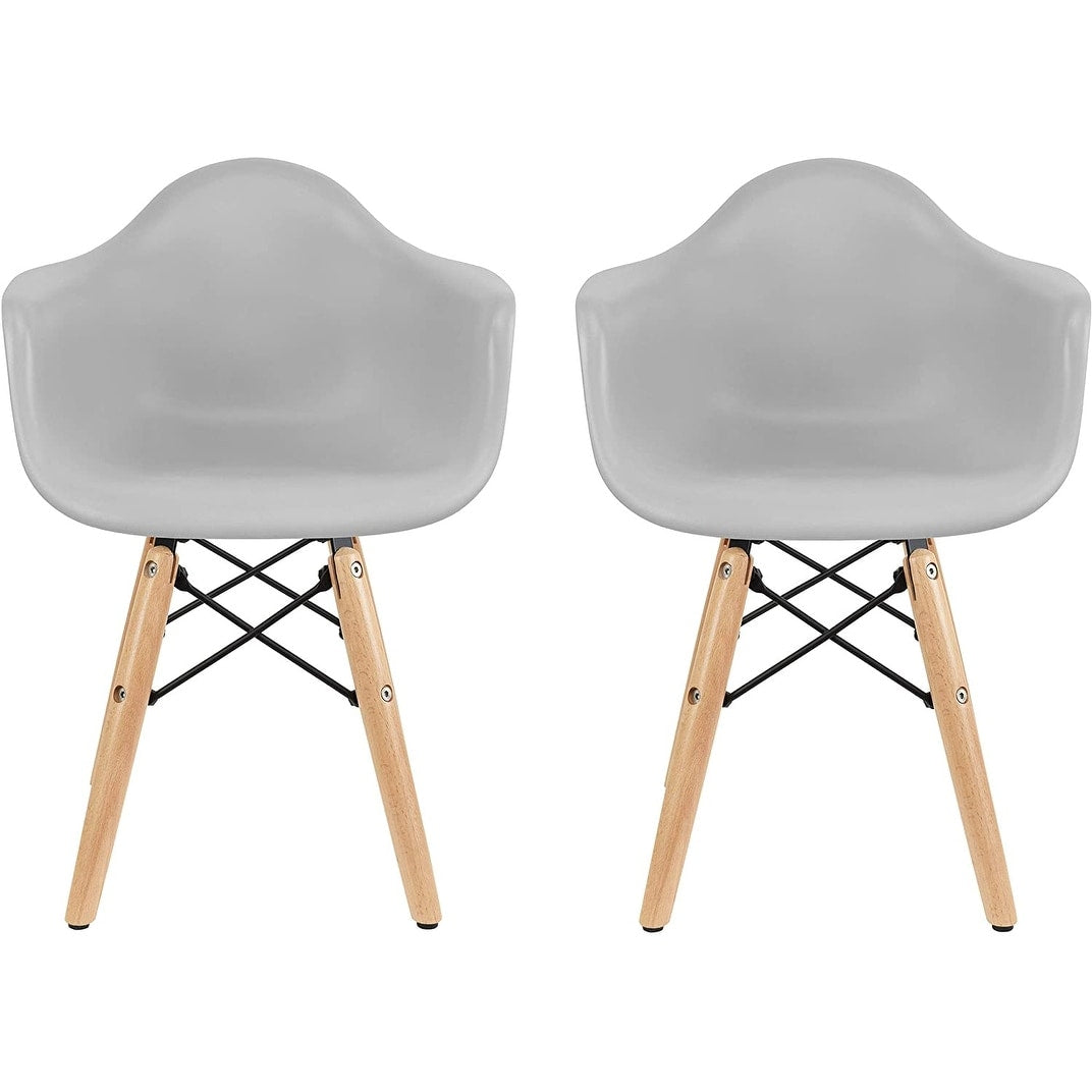 2Xhome Set Of 2 Grey Kids Size Armchair With Arms Natural Wood Legs Children Toddler Activity Preschool Chairs