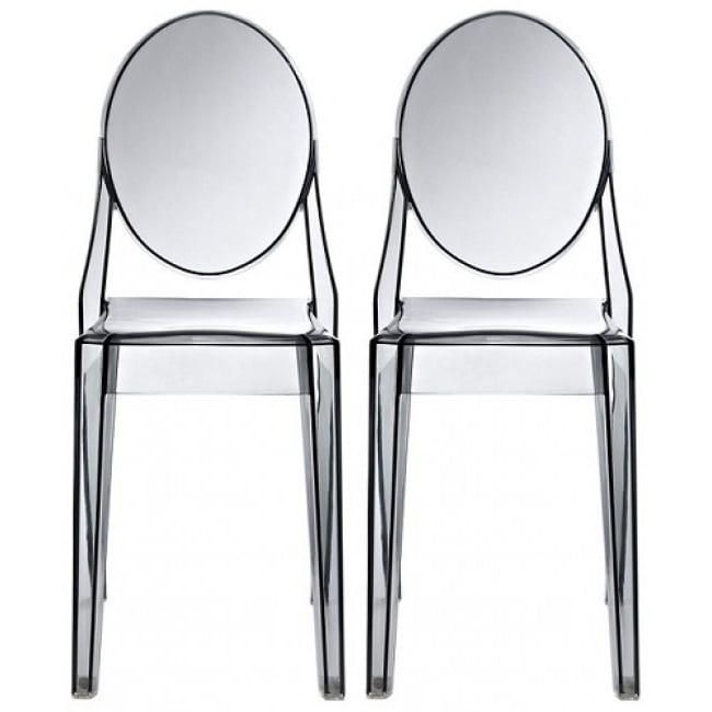 2Xhome Set Of Two 2 Smoke Victorian Plastic Chair Clear Side Chair Armless