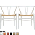 2Xhome Set Of 2 White Modern Wood Dining Chair With Y Back Arm Armchair Hemp Seat For Home Restaurant Office