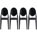 2Xhome Set Of 4 Black Plastic Dining Chairs No Arms Armless Industrial For Kitchen Bedroom Living Work Home Room Restaurant