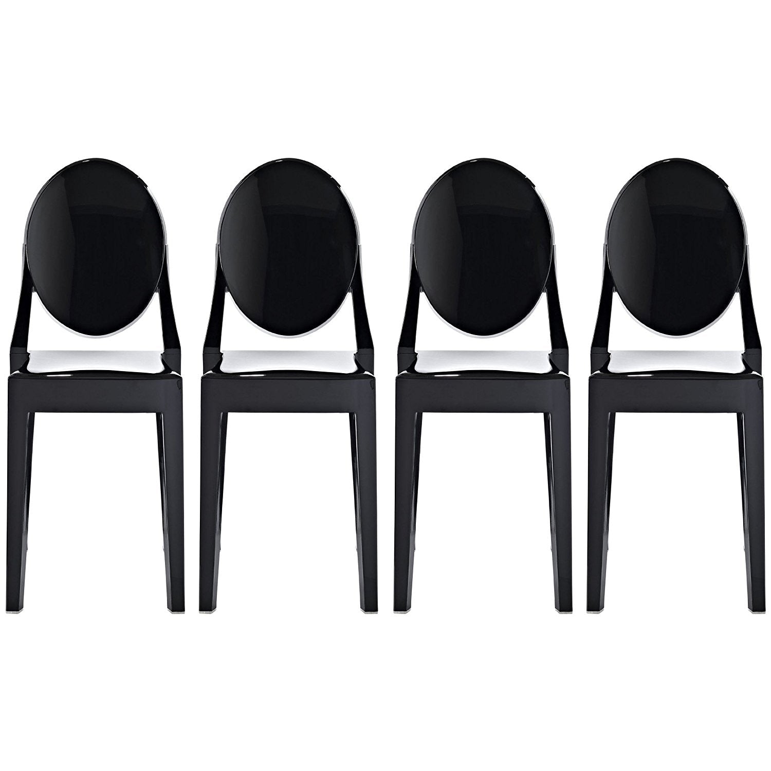2Xhome Set Of 4 Black Plastic Dining Chairs No Arms Armless Industrial For Kitchen Bedroom Living Work Home Room Restaurant