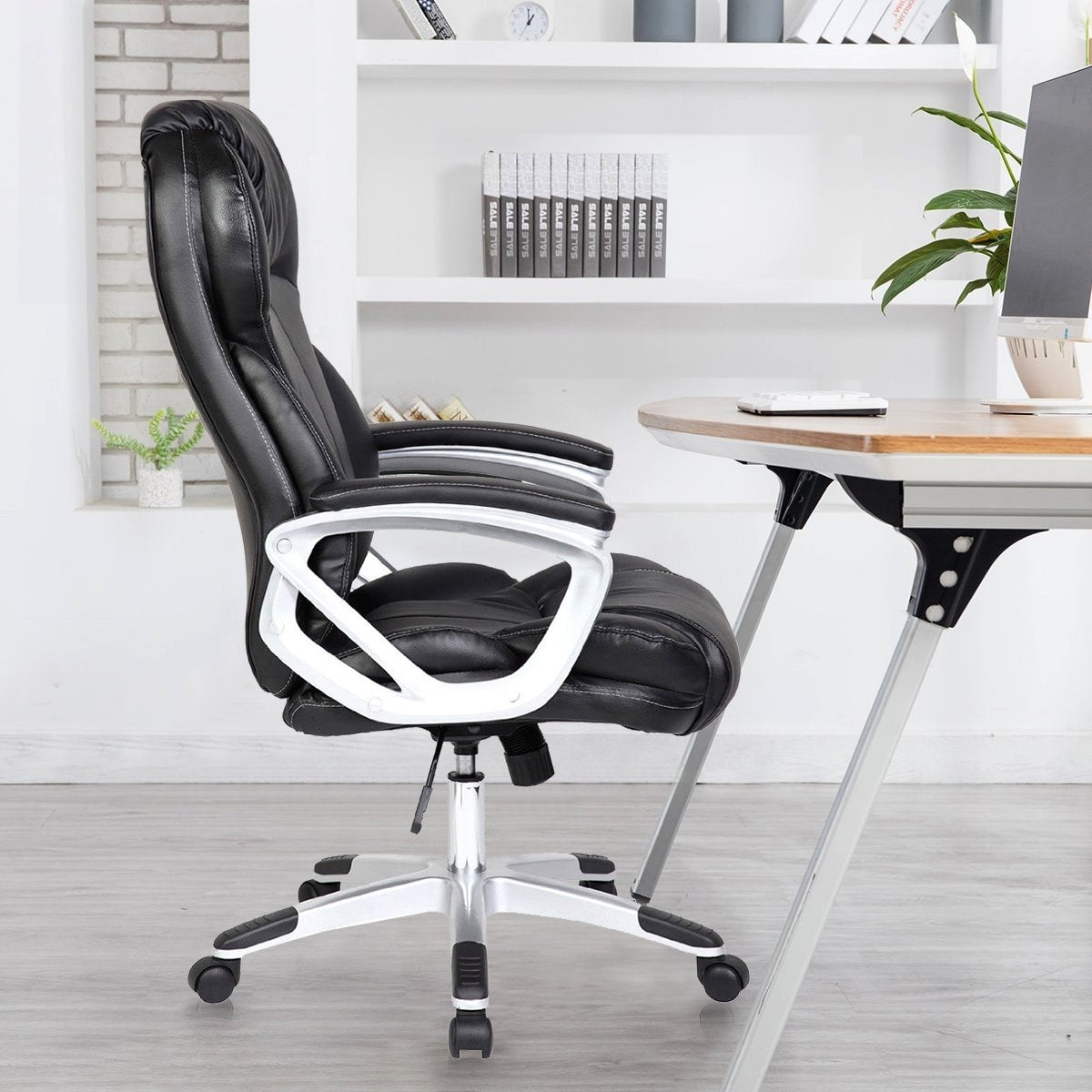 2Xhome Black Leather Deluxe Professional Ergonomic High Back Executive Office Chair