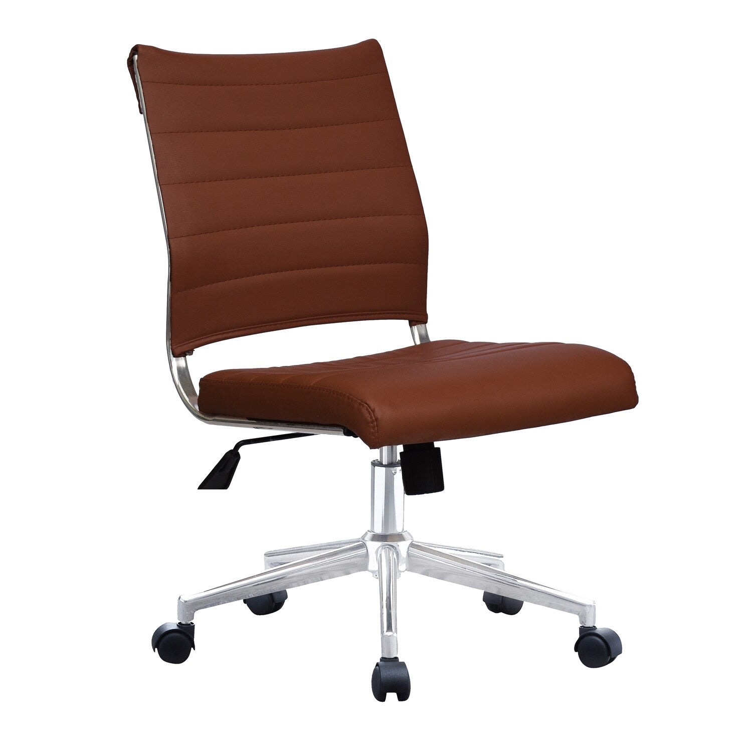 2Xhome Ergonomic Executive Mid Back Pu Leather Office Chair Armless Side No Arms Tilt With Wheels And Padded Cushioned Seat