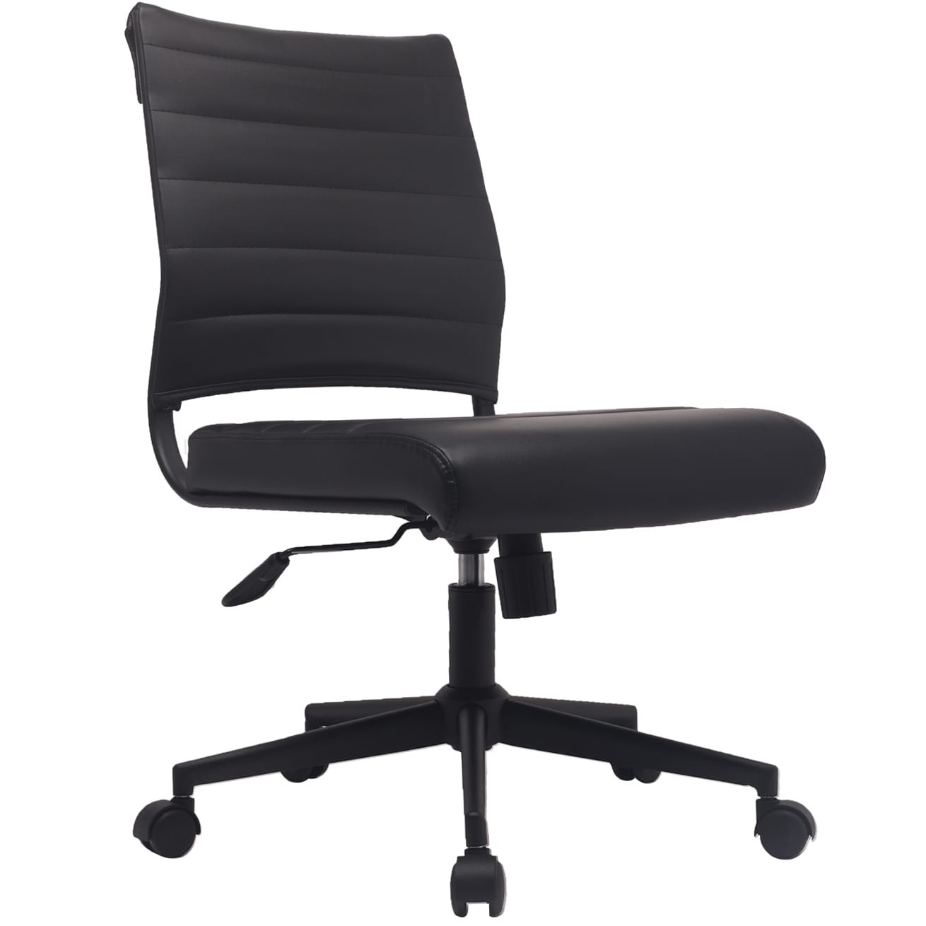2Xhome Executive Mid Back Pu Leather Office Chair Armless Side No Arms Tilt With Wheels And Padded Cushioned Seat On Black Base