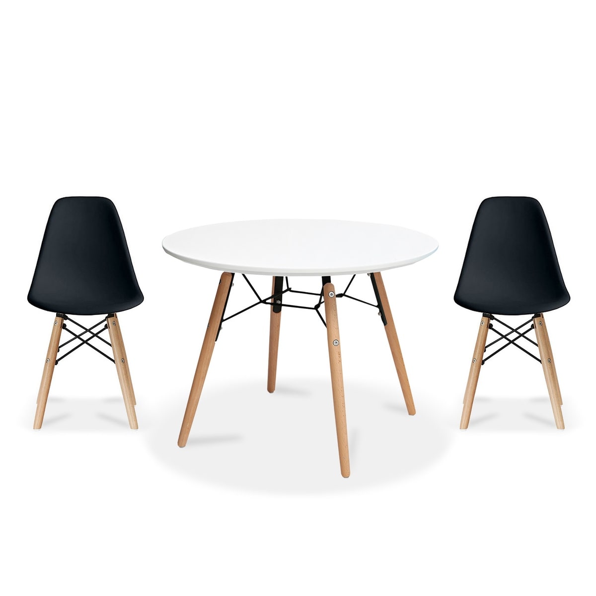 2Xhome Modern Accent Kids Toddler Children Side Armless Chair And Round Table Combo With Eiffel Natural Wooden Legs For Dining