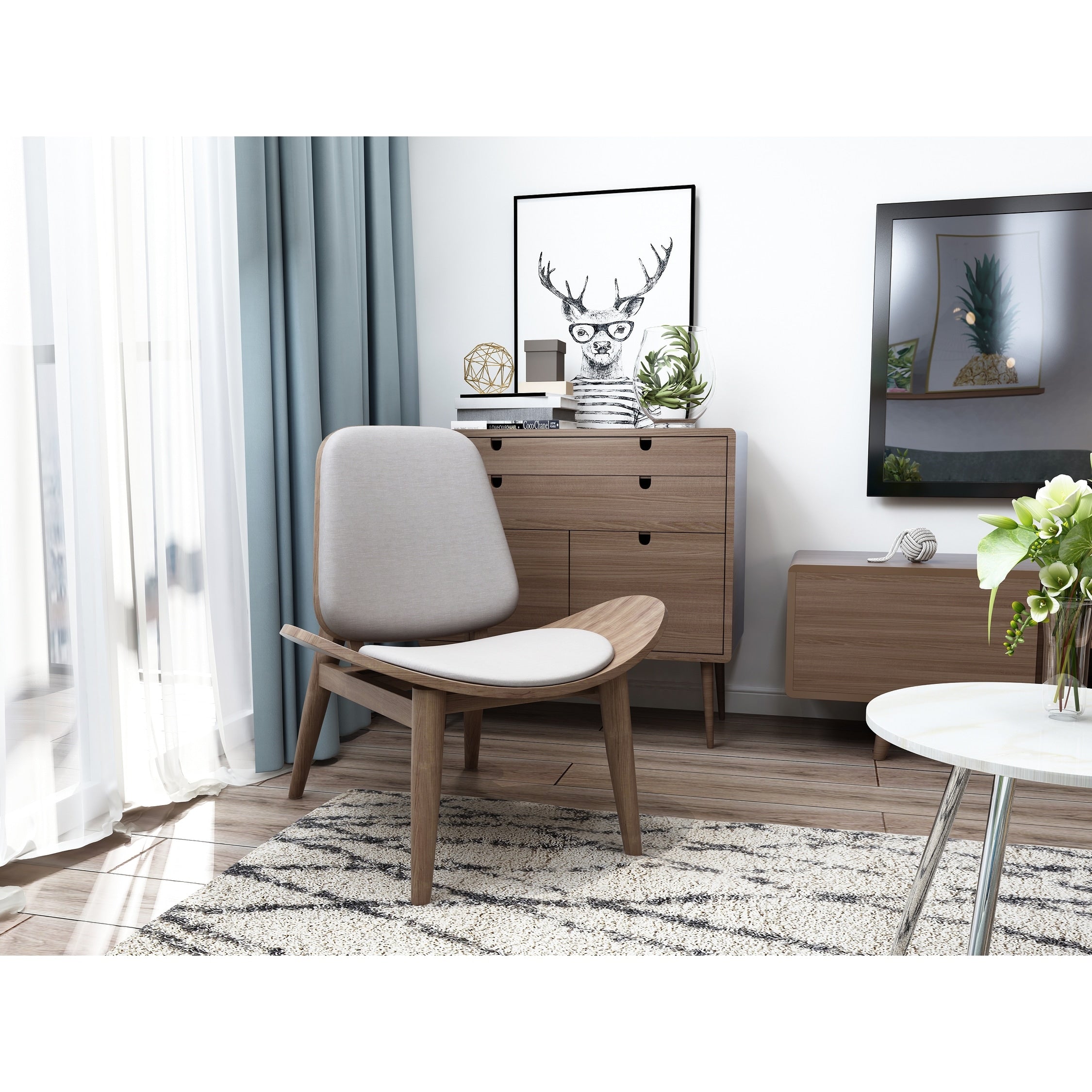 2Xhome Modern Fabric Shell Wing Chair Armless Padded Seat Wooden Lounge For Living Room Base Grey