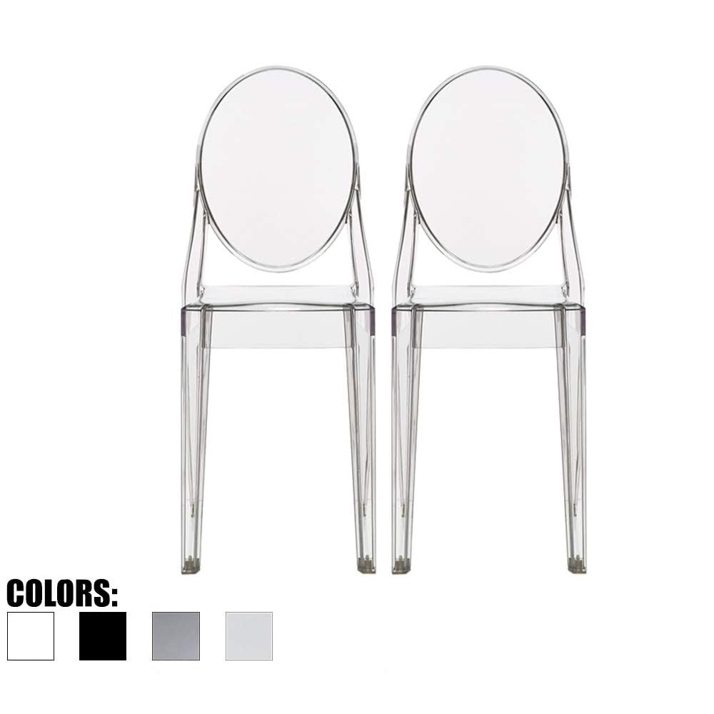 2Xhome Set Of 2 Clear Modern Dining Chair Molded Armless No Arm Side Chairs Stackable Plastic Chairs Home Office Kitchen Work