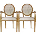 2Xhome Set Of 2 Cream Color Upholstered Button Tufted Back Fabric Dining Modern Arm Chair With Padded Seat Solid Wood Legs