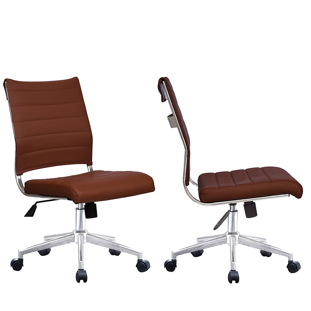2Xhome Set Of 2 Modern Ergonomic Executive Mid Back Pu Leather Office Chairs No Arms Rest Tilt Adjustable Height With Wheels