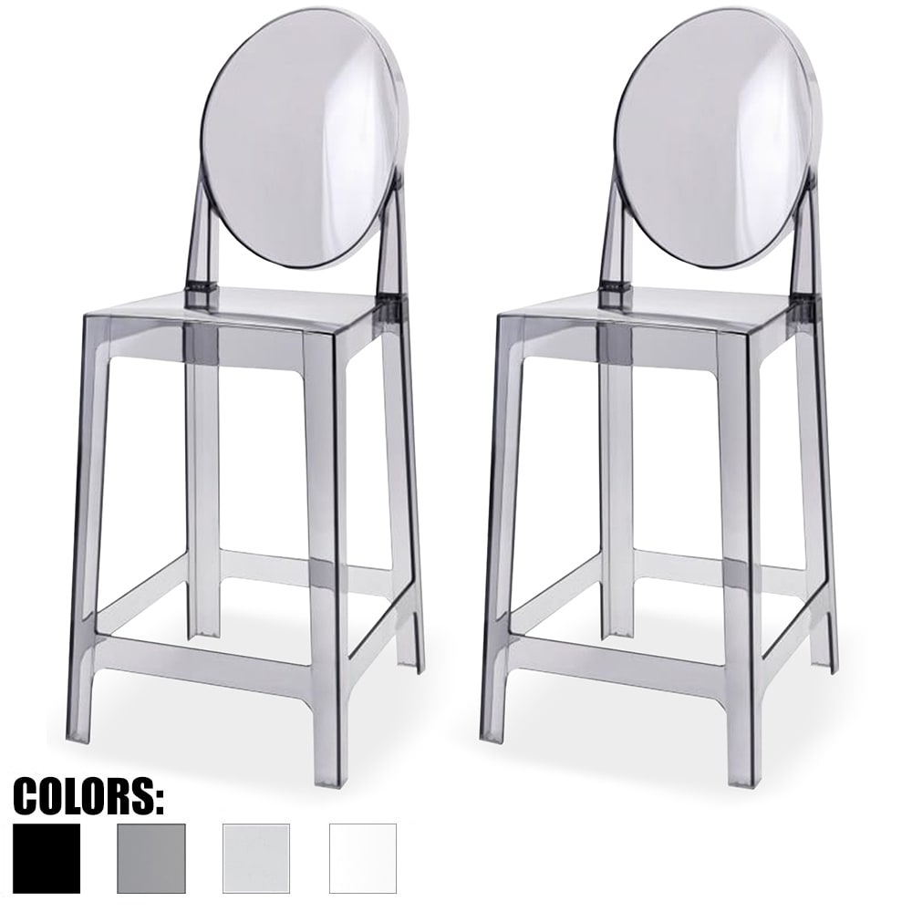 2Xhome Set Of 2 Smoke 25 Counter Height Stool For Kitchen Home Bar Work Outdoor With Back Side