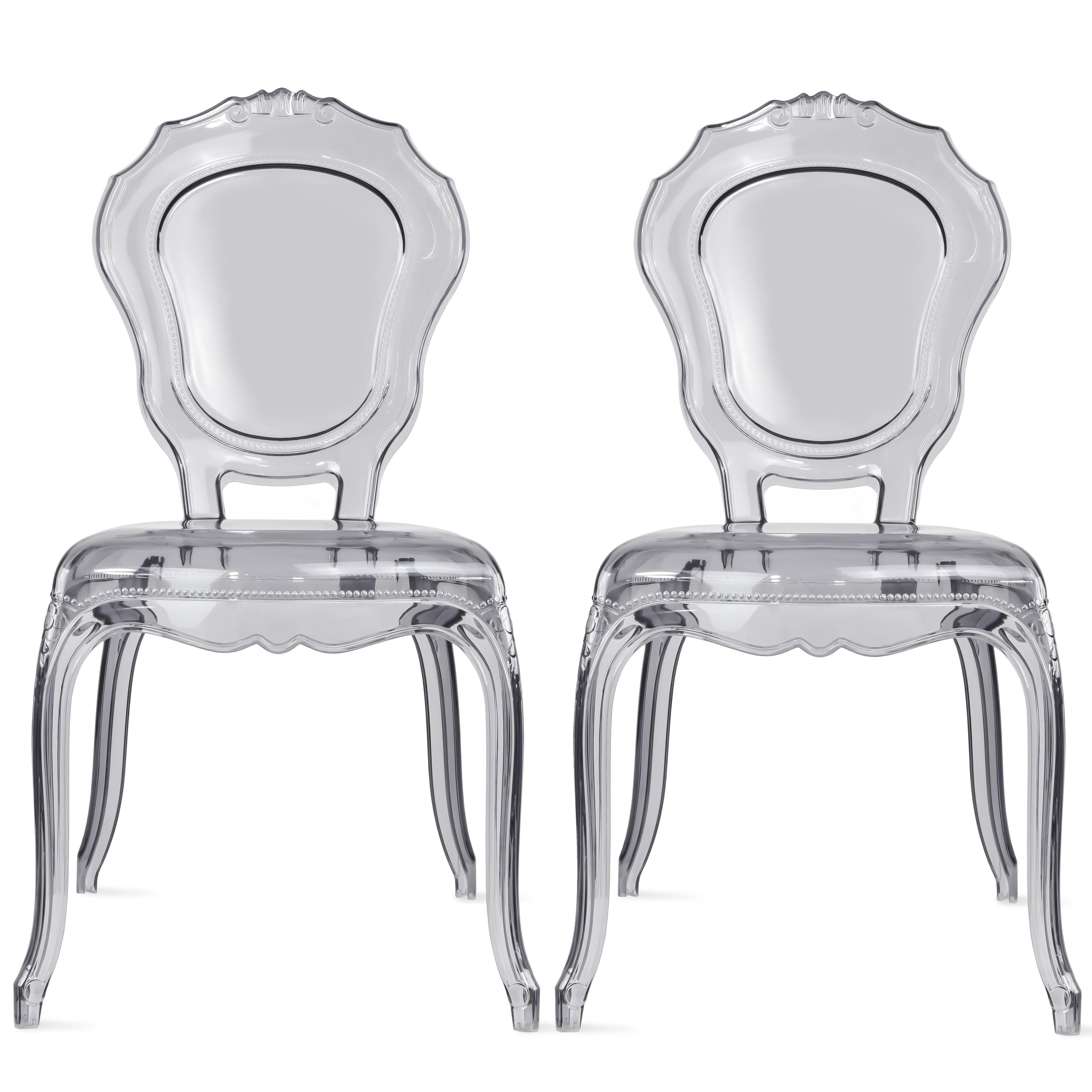 2Xhome Set Of 2 Clear Plastic Side Chairs Dining Chair Modern Polycarbonate Transparent Crystal Living Room Desk