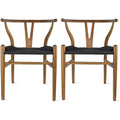 Set Of 2 Woven Wood Armchair With Arms Open Back Mid Century Modern Office Chair Dining Chairs Woven Black Seat