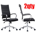 2Xhome Set Of Two 2 Modern Black High Back Office Chair Ribbed Pu Leather Swivel Tilt Computer Desk Chair