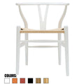 2Xhome White Modern Style Wood Armchair Dining Room Chair With Natural Papercord Woven Seat