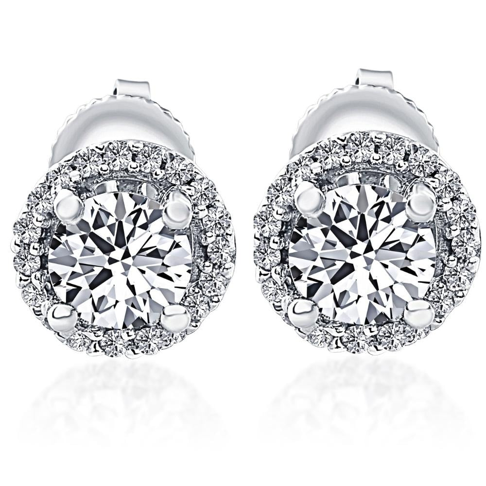 10K White Gold 3 4 Ct Tdw Diamond Halo Petite Studs Womens Earrings 6.5Mm