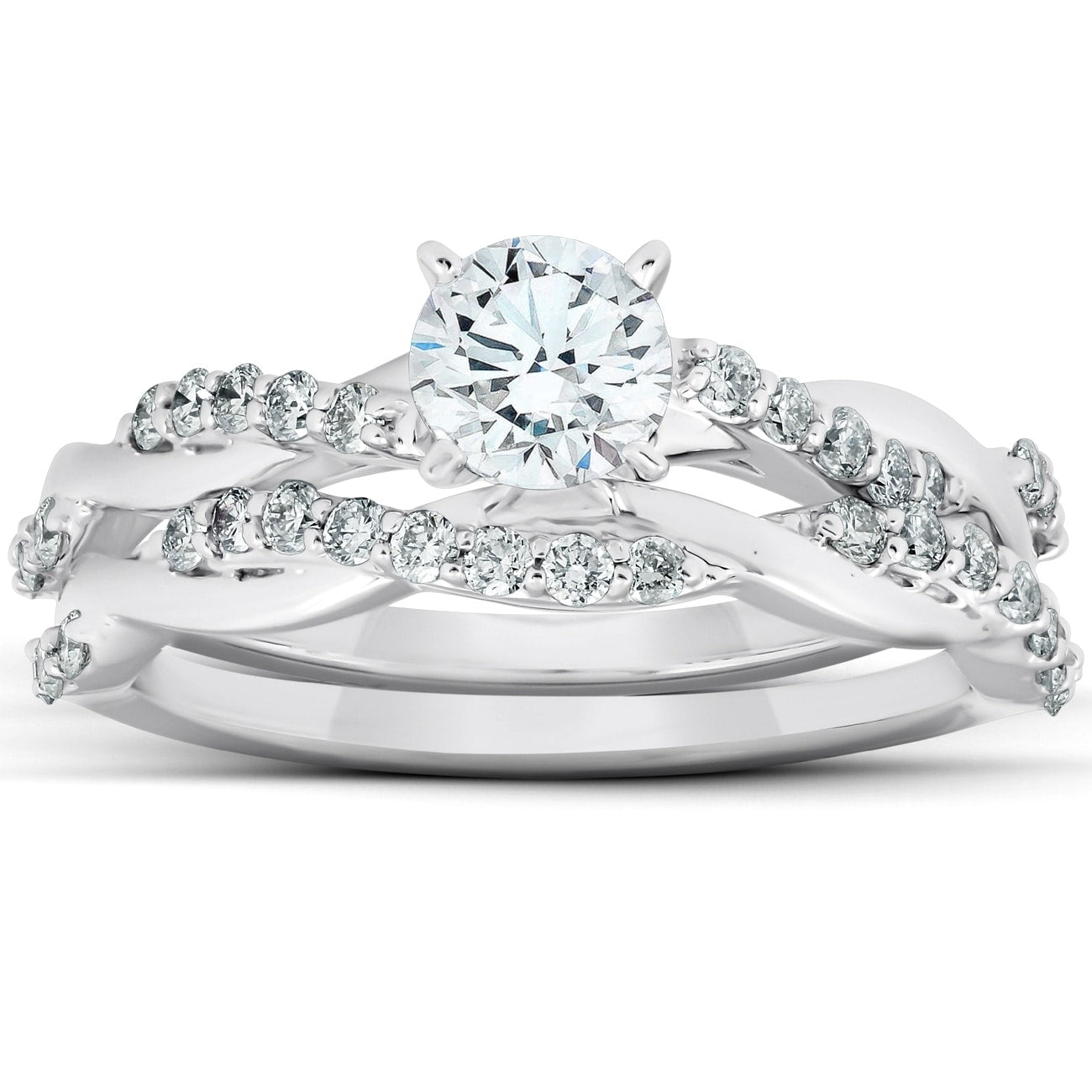 3 4Ct Diamond Infinity Engagement Ring Set 14K White Gold Maching Woven Band