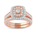 De Couer 14K Rose Gold 3 4Ct Tdw Diamond Double Halo Bridal Ring Set Pink
