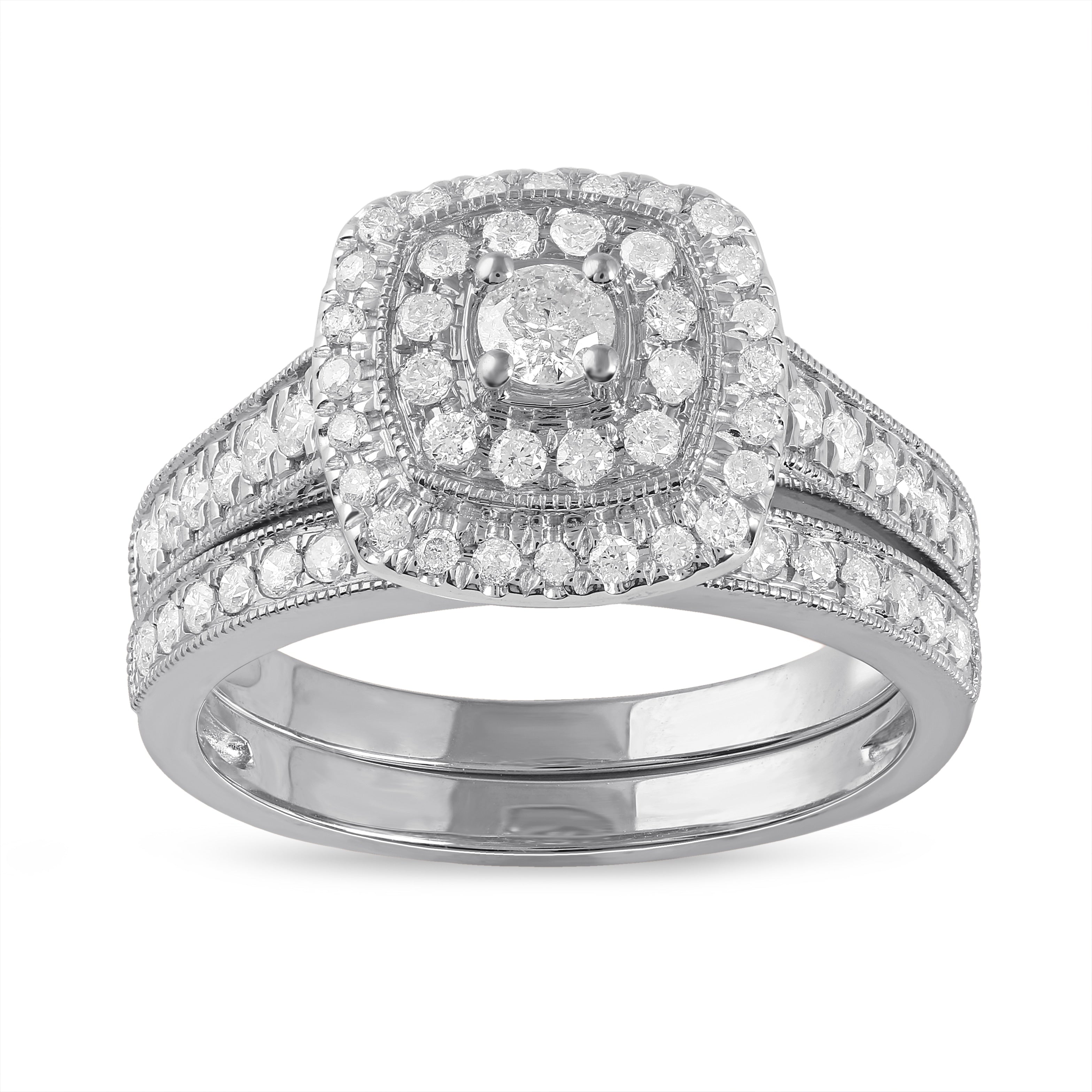 De Couer 14K White Gold 3 4Ct Tdw Diamond Double Halo Bridal Ring Set