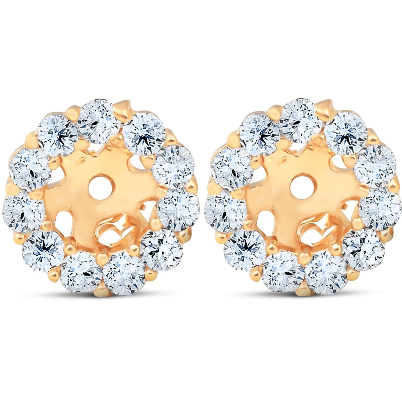3 8Ct Halo Diamond Earring Jackets 14K Yellow Gold Fits .25Ct Stones 4Mm