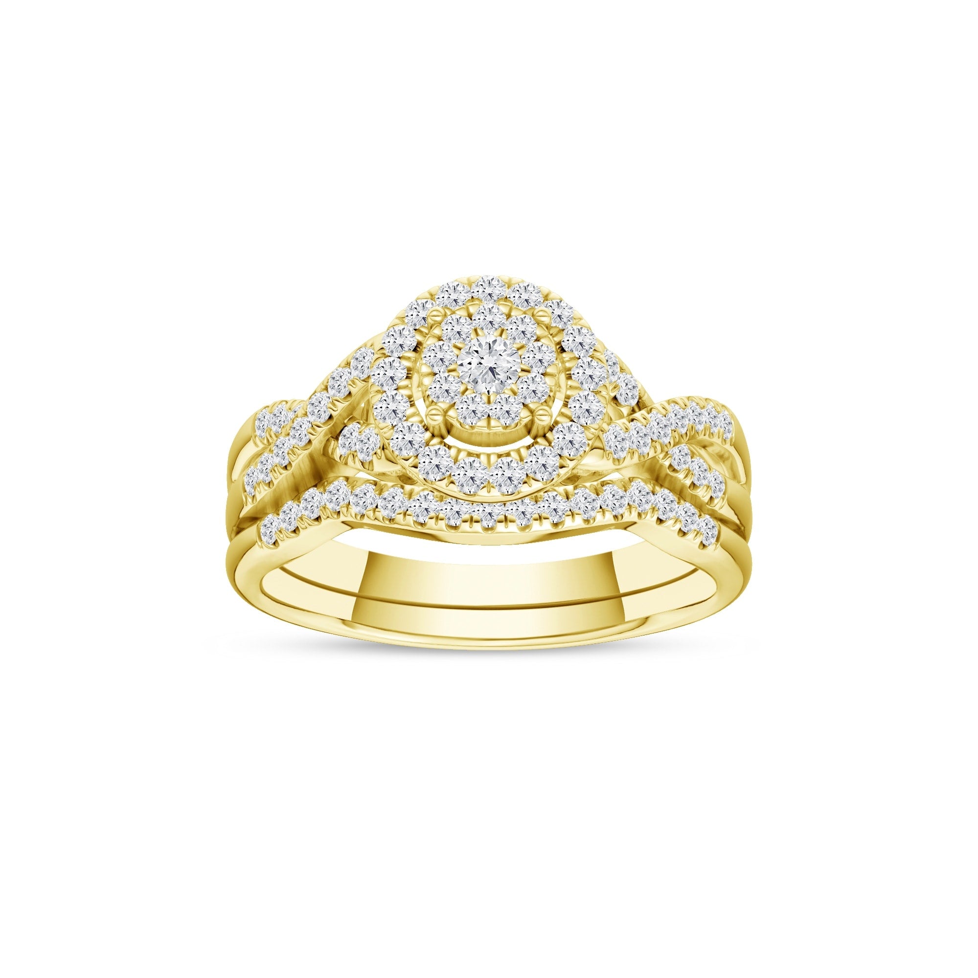 De Couer 10K Gold 3 8Ct Tdw Diamond Halo Twist Shank Bridal Ring Set