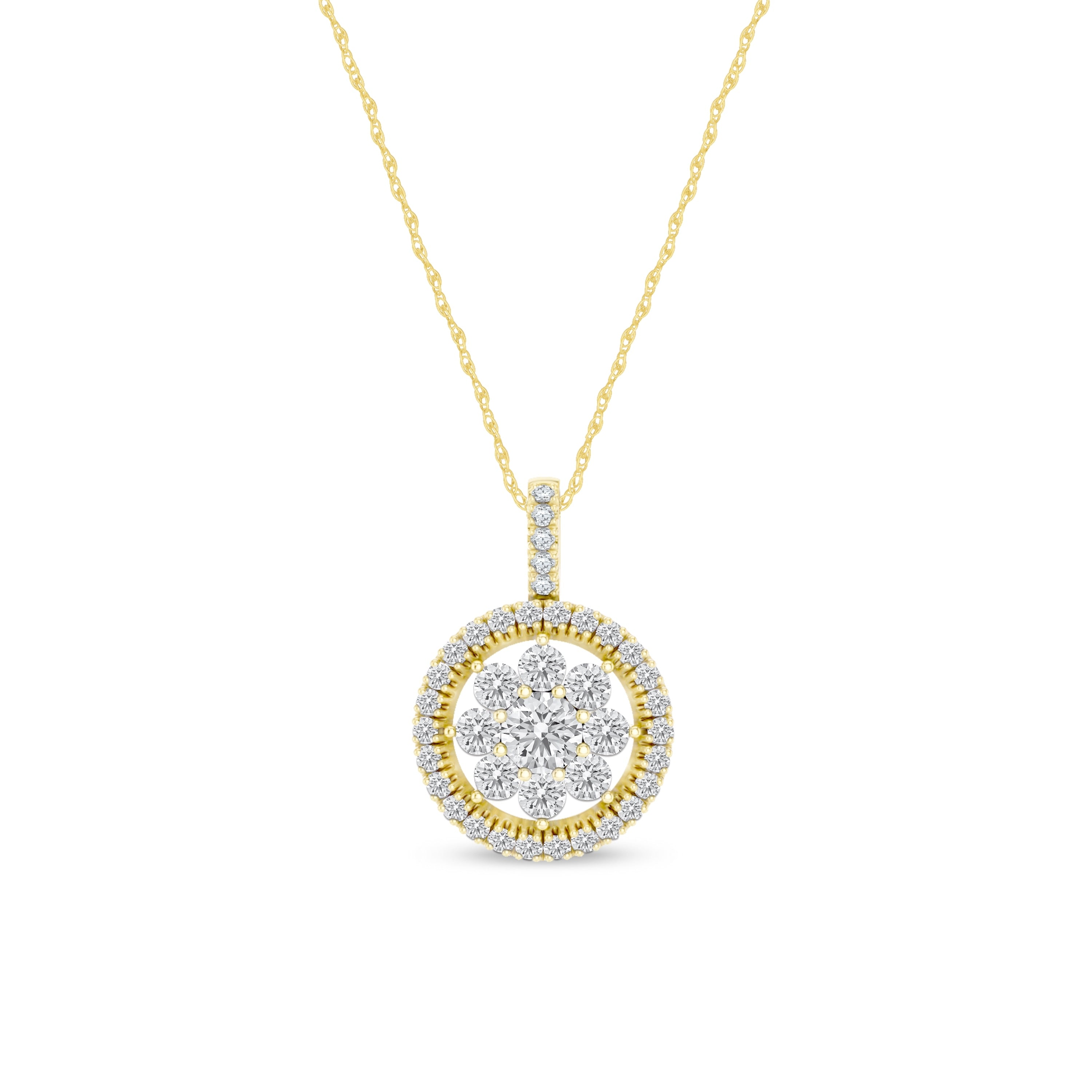 De Couer 10K Yellow Gold 2 5Ct Tdw Diamond Cluster Halo Necklace
