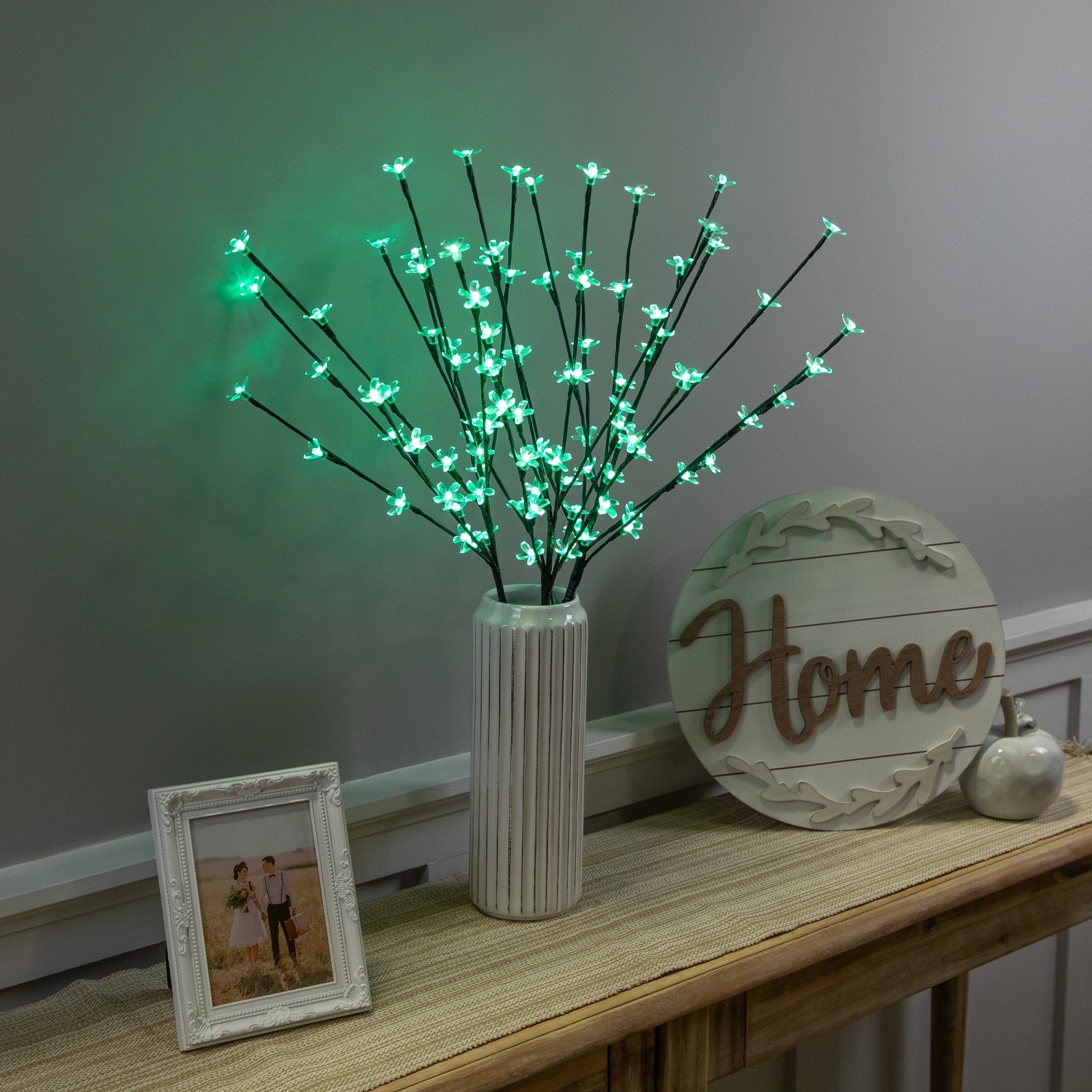 Set Of 3 Led Lighted Cherry Blossom Outdoor Artificial Tree Branch 2.5 Green Lights N A