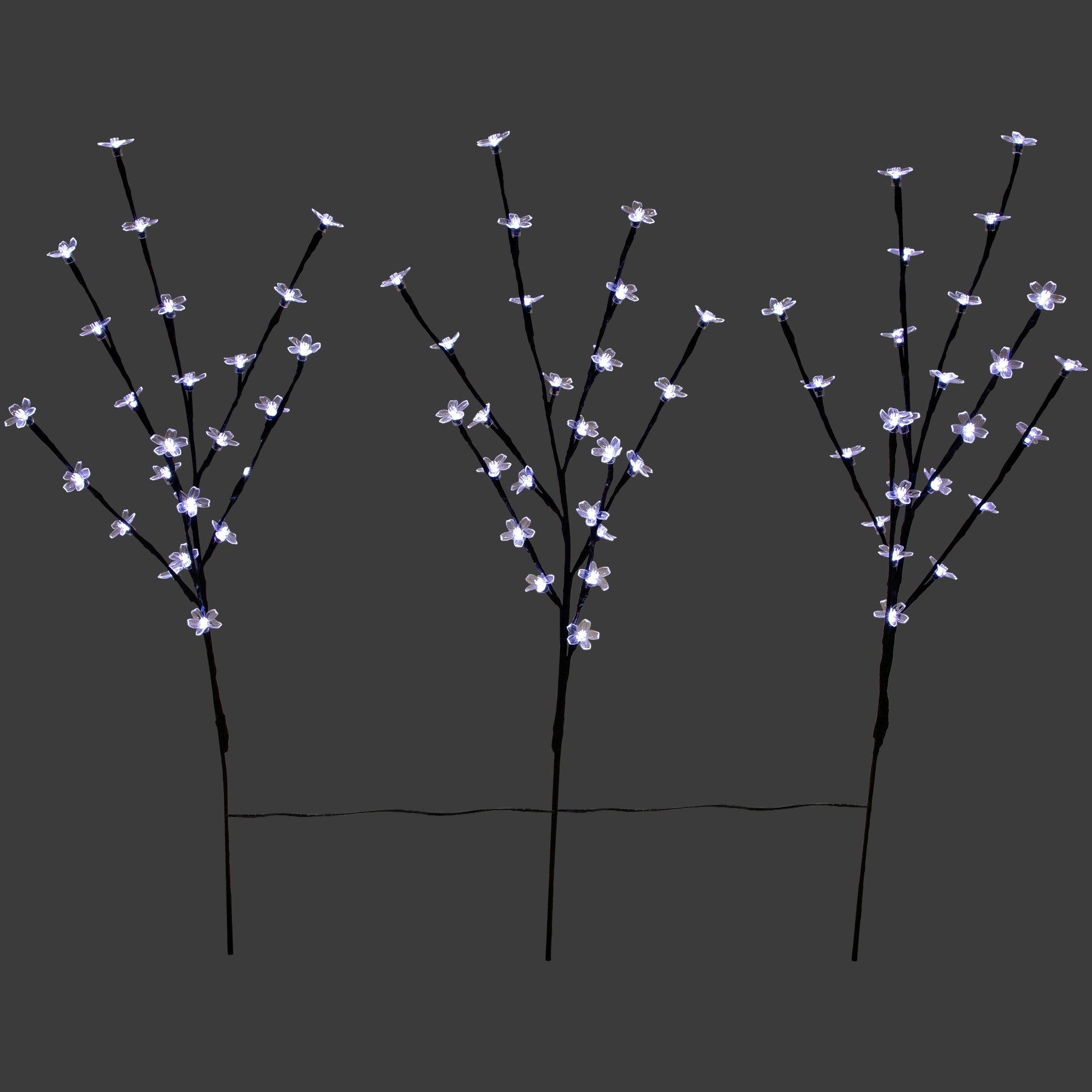 Set Of 3 Led Lighted Cherry Blossom Outdoor Artificial Branches 2.5 Pure White Lights N A
