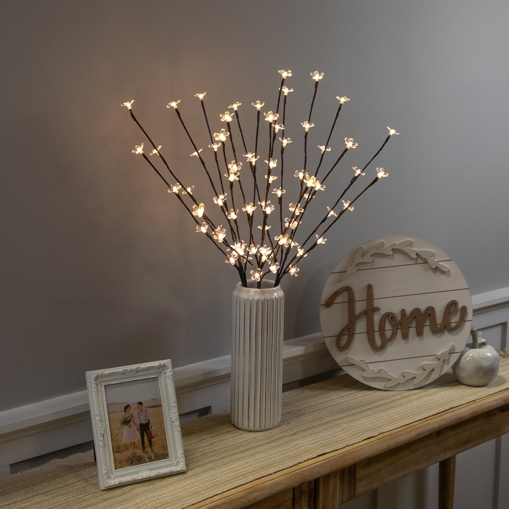 Set Of 3 Led Lighted Cherry Blossom Outdoor Artificial Tree Branch 2.5 Warm White Lights N A