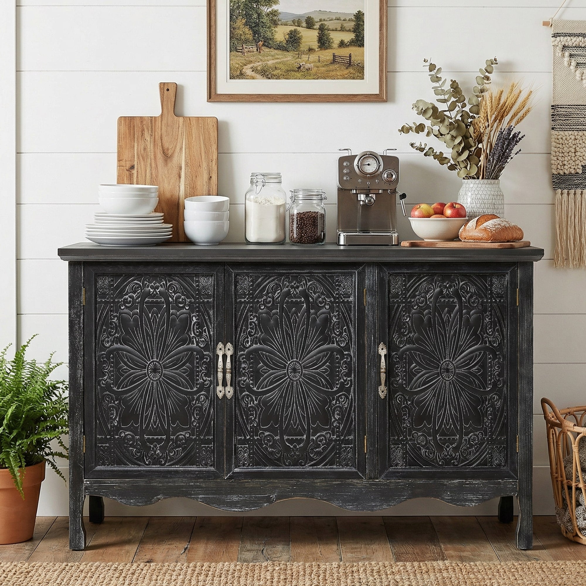 Solid Wood Vintage Vibe 3 Door Accent Cabinet